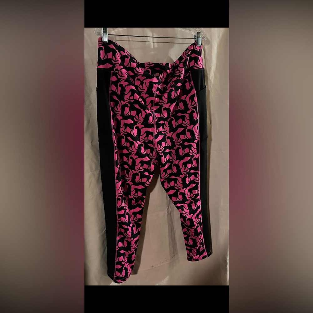 Rise by Lularoe pink and black with cheetah cats athletic pants - Picture 2 of 5